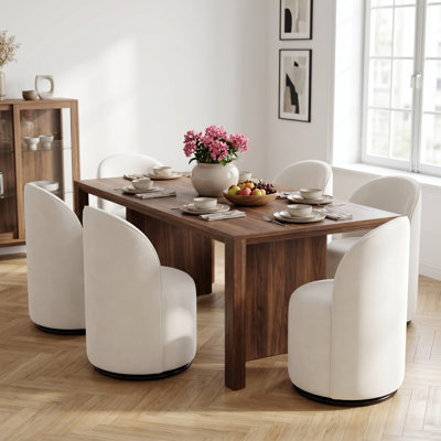 Upholstered Kitchen & Dining Room Barrel Chair, Mid Century Modern Round Velvet Dining Chair, 360 Degree Swivel Comfy Armless Accent Makeup Vanity Side Chair for Bedroom Living Room