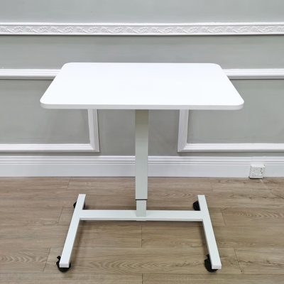 28 x 19" White Standup Sitdown Table with Adjustable Height 28 to 45 inches with Locking Wheels