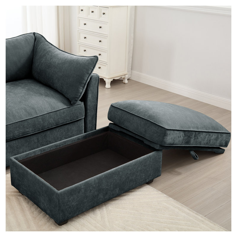 Canapé 4 places en chenille avec tiroirs de rangement cachés - Canapé modulaire très profond pour salon, Gris, Gris