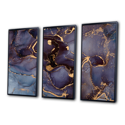 " Purple And Gold Luxury Abstract Fluid Art " 3 - Pieces