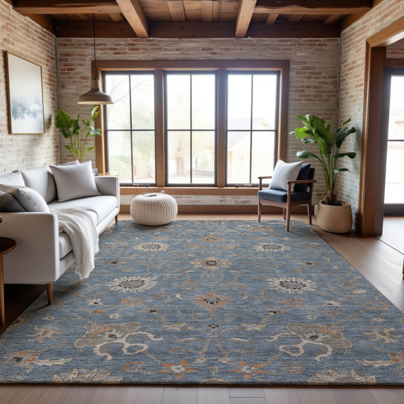 Premium Machine Washable Ducote AMF1137 Global Rug, Rectangle 10' x 14'