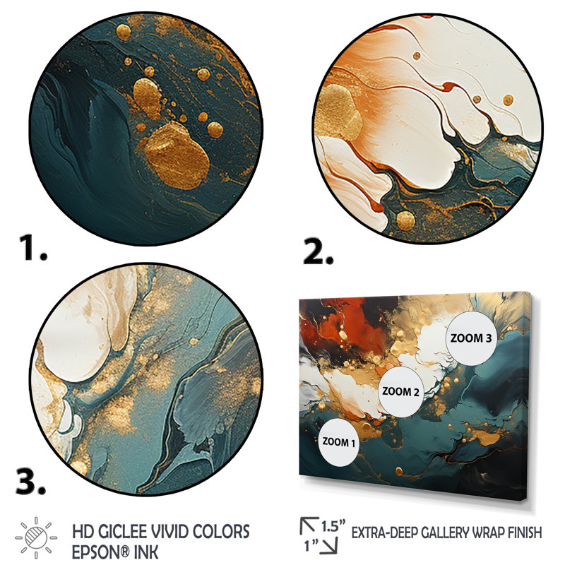 Orange et vagues ondulées oranges et mélodie I - art mural abstrait, Cadre flottant doré, H 16 po x l 32 po x P 1 po