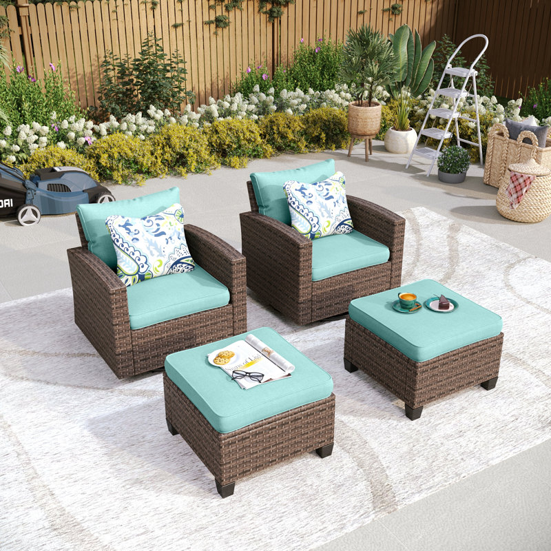 Outdoor Wicker Patio Seating Set, Blue