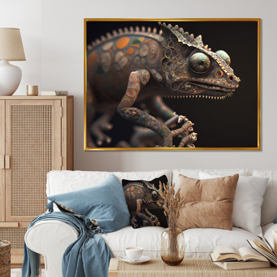 Gros plan sur un caméléon coloré, impression sur toile Zavier
