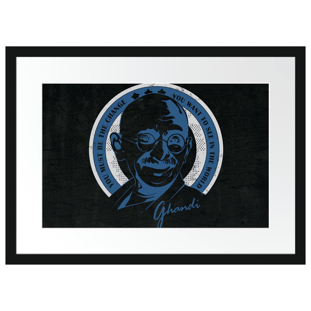 Gerahmtes Poster Ghandi Black