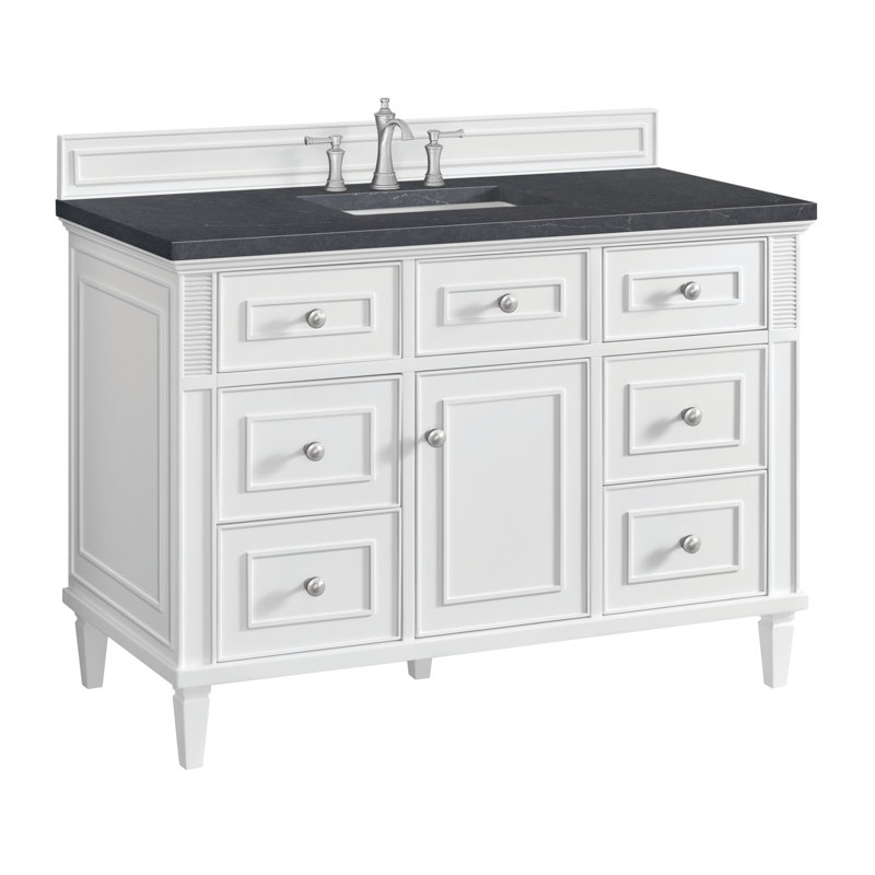 Lorelai 48'' Single Bathroom Vanity with Top, Charcoal Soapstone Quartz, Bright White, 8" Widespread