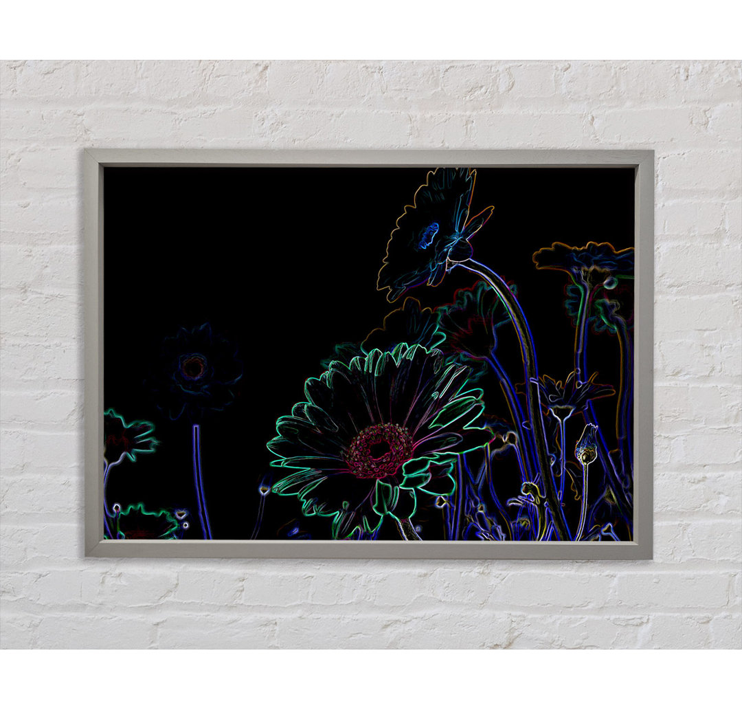 Gerahmtes Leinwandbild Abstract Neon Floral 04