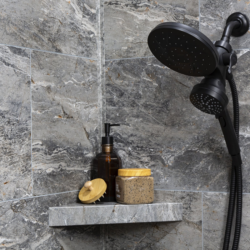 Palisade Vinyl Waterproof Corner Shower Shelf, Spanish Marble
