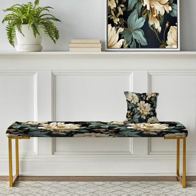 Victorian Green and White Damask Grand - Banc rembourré en damas doré