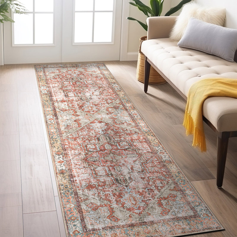 Vintage Boho Medallion Machine Washable Non Slip Area Rug, Runner 2'6" x 10'