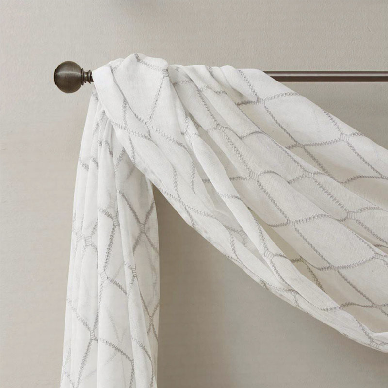 Écharpe de fenêtre transparente brodée diamant, Gris / blanc, L 50 po x L 216 po