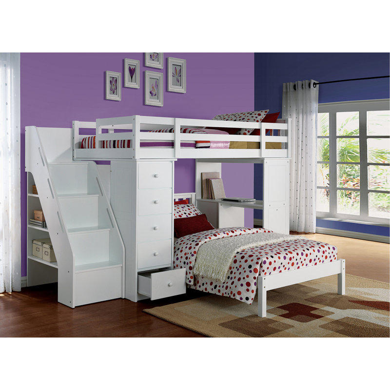 Freya White Finish Twin Loft Bed W/Storage (Not Including The Bottom Twin Bed)