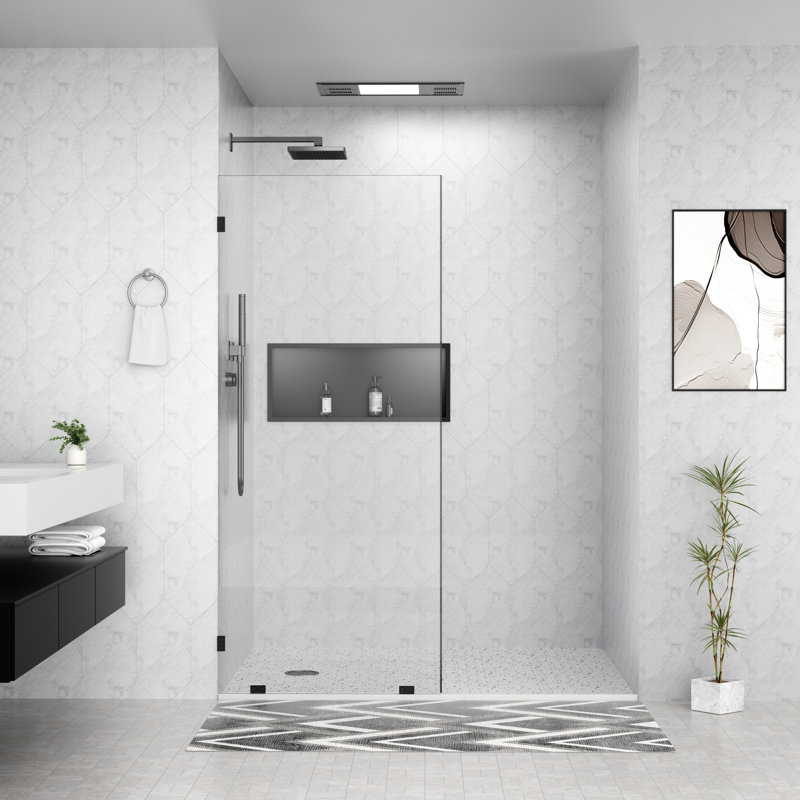 Panneau de douche fixe sans cadre de 81 cm (L) x 198 cm (H), en verre trempé noir mat avec revêtement nano, pour douche à l'italienne