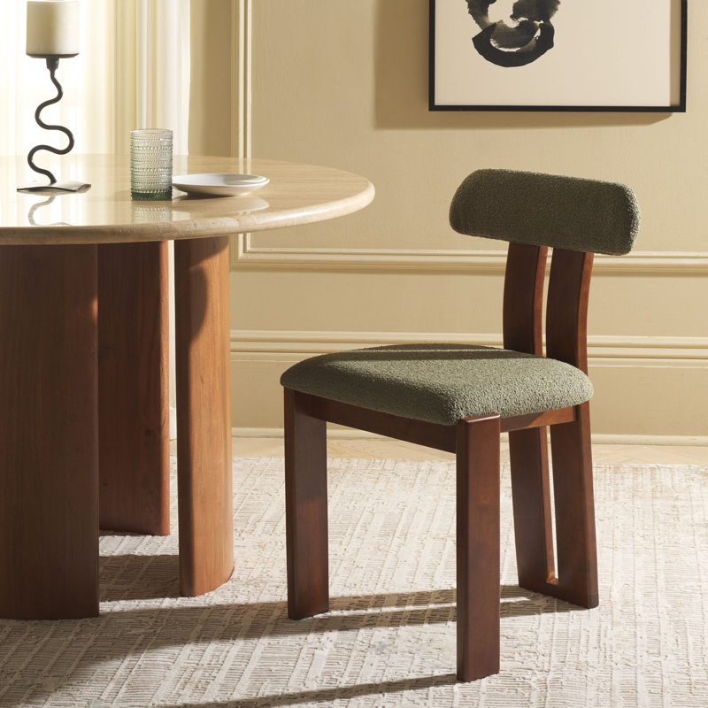 Cayde Boucle Dining Chair, Sage, Walnut
