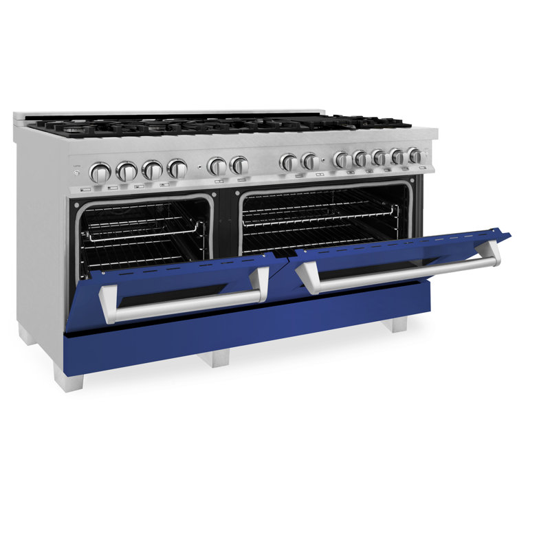ZLINE 60" Legacy Dual Fuel Range, Satin Stainless Steel and Blue Matte