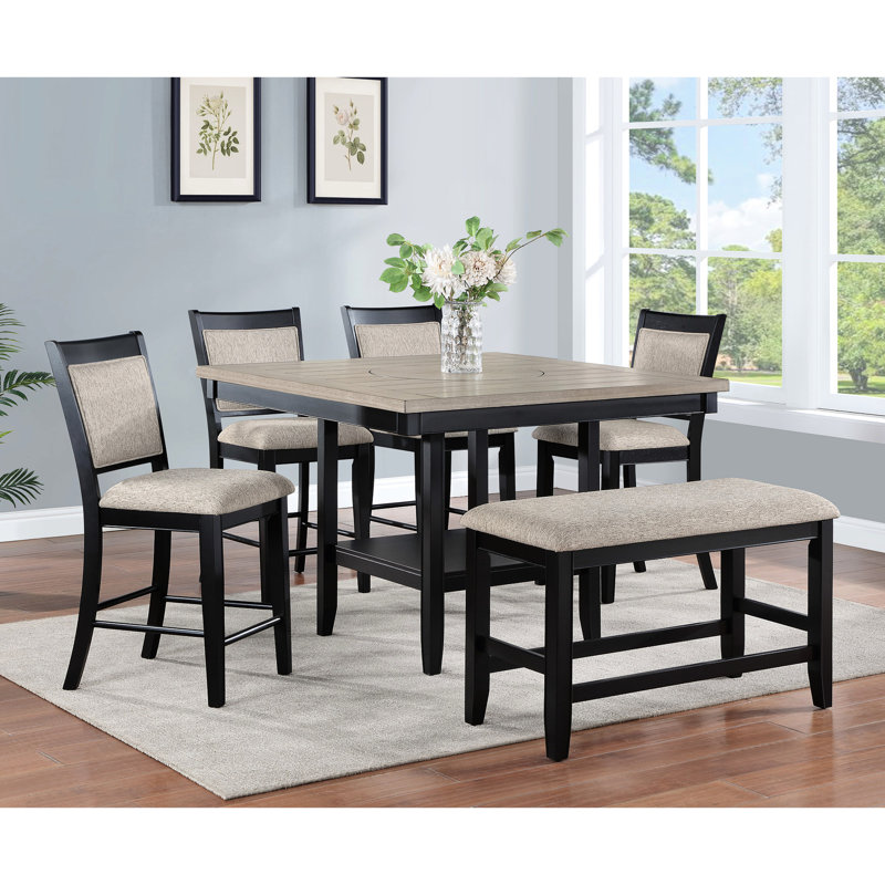 2 sièges de hauteur de comptoir de style 2 pièces - rembourrés gris, cadres noirs, repose-pieds, fabrication en bois pour la paire de chaises de décoration de salle à manger (2 pièces) et