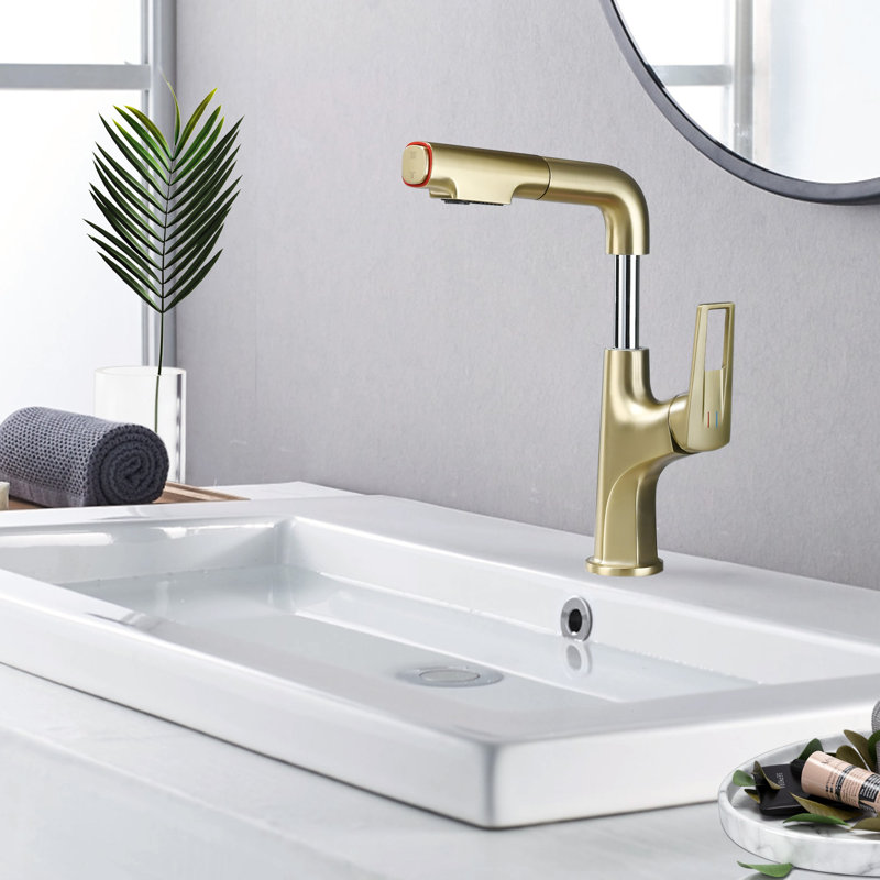Pull-Down Vessel Faucet - Single Hole Bathroom Sink Faucet with Lift Spout & Dual Spray Modes, Brushed Nickel