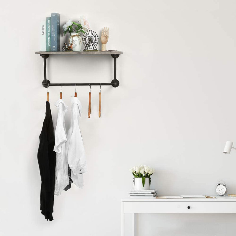 Bracket Shelf with Towel Bar, Gray