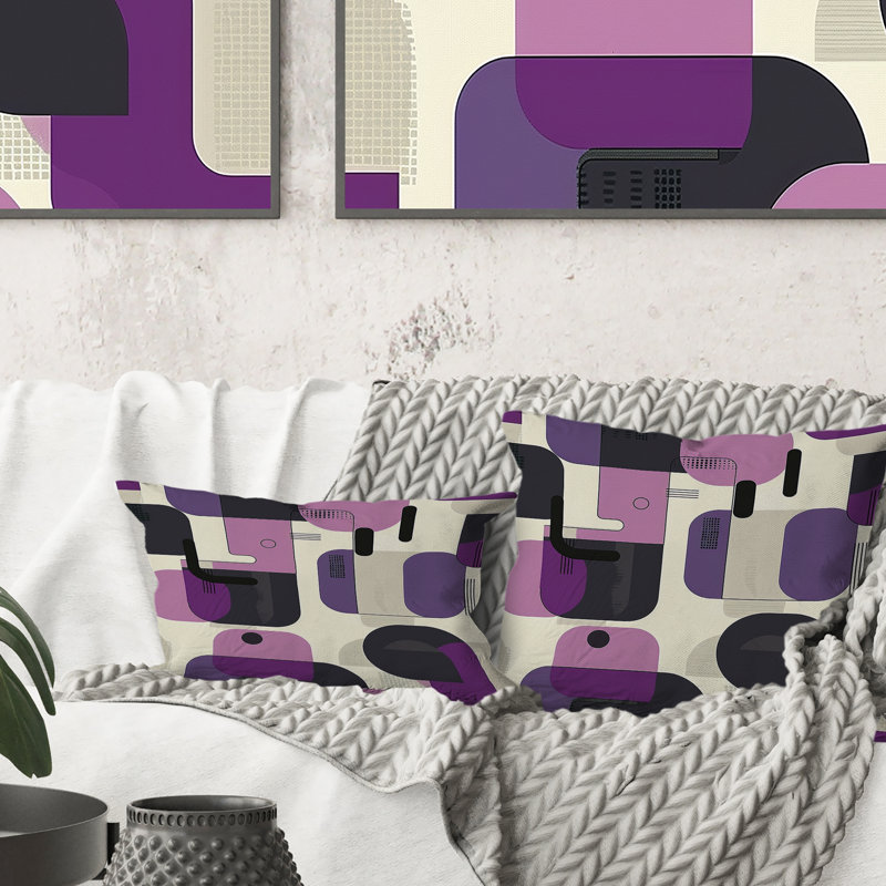 Coussin lombaire mauve à motif géométrique rétro