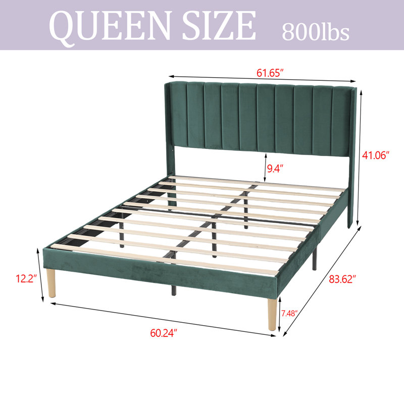 Structure de lit plateforme tapissier, Grand, Vert