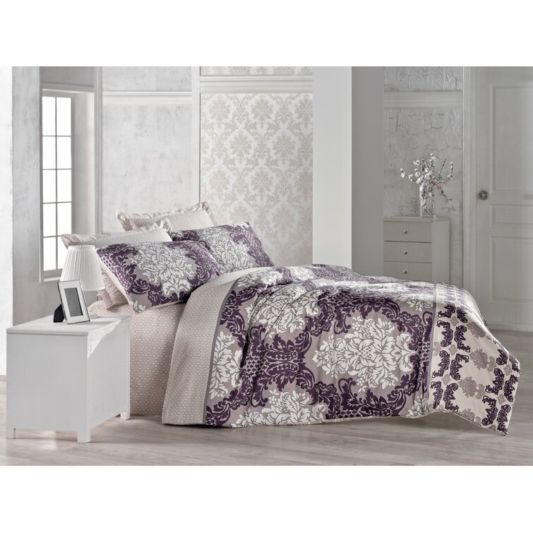 East Urban Home Cotton Damask Duvet Cover Set | Wayfair