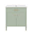 Meuble-lavabo de 31 po avec lavabo, conception à profil incurvé, portes à fermeture douce, tablette réglable, pieds en bois d'hévéa, espace, faux tiroir, poignées en or mat, idéal pour les petites et moyennes salles de bain-355806062