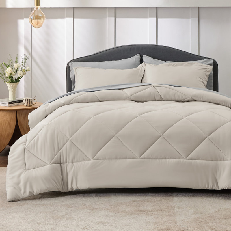 Best Seller Bedsure Comforter Set Reversible Bedding for All Seasons-89GSM, Beige, King Comforter + 6 Additional Pieces