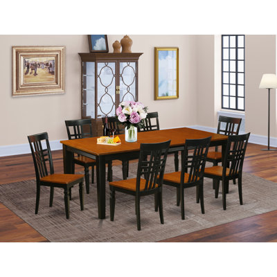 9 Piece Dining Table Set Includes a Rectangle Dining Room Table with Butterfly Leaf and 8 Wood Seat Chairs, Black & Cherry