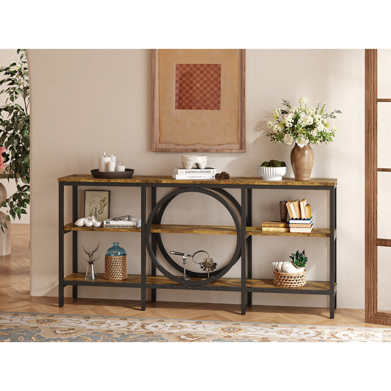 66"Console Table Industrial  Long Sofa Table, Brown