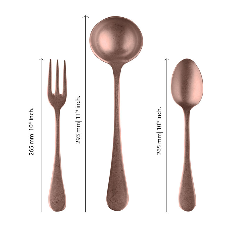 Vintage 3 Piece Stainless Steel (18/10) Wood Stainless Steel Hostess Set, Bronze