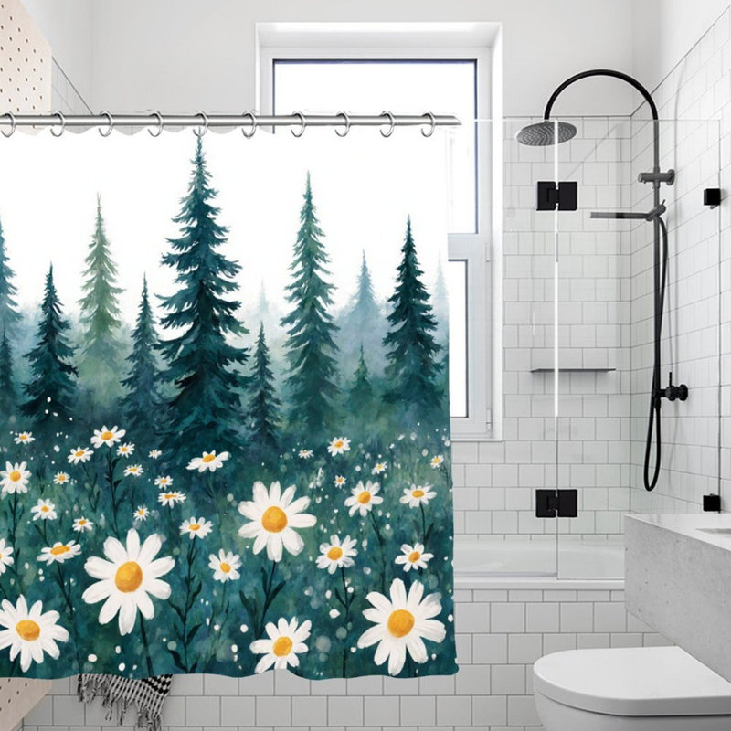 Rideau de douche à motif de marguerite verte 72 x 72 pouces
