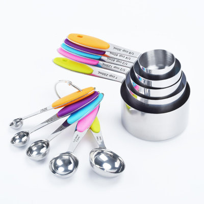 10-Piece Measuring Cups And Spoons Set, Stainless Steel Nesting Measuring Cup Set, Colourful