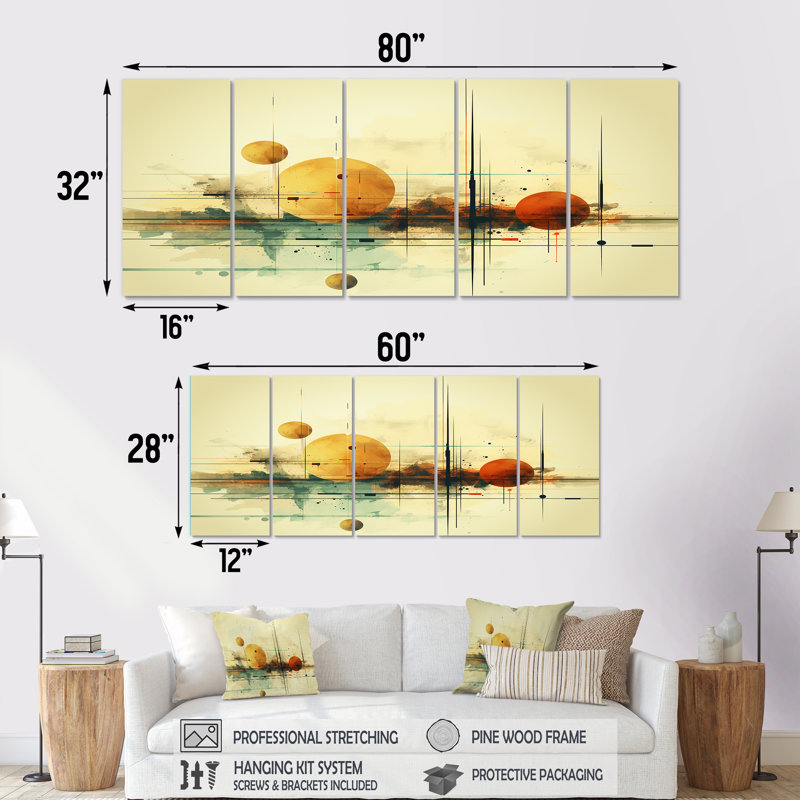 Transcendent Shapes Abstract Collages I - Ensemble de 5 décorations murales, H 28 po x l 60 po