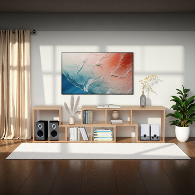Meuble audio-vidéo moderne, meuble télé avec rangement pour téléviseur à écran plat de 75 pouces, bibliothèque combinée gratuite, console de meuble télé avec compartiments pour le salon et la chambre à coucher (blanc)