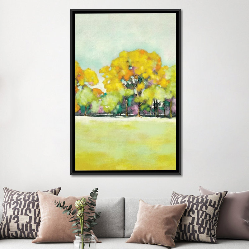 « golden landscape ii », reproduction sur toile tendue, Toile avec cadre noir, Pas de tapis, H 26 po x l 18 po x P 1,5 po