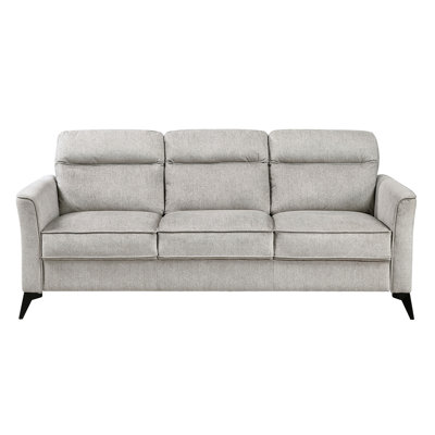 Microfibre brun clair 2 pièces avec rembourrage en mousse, coussins de dossier et de siège attachés, pieds en métal noir pour ressorts ensachés de style contemporain, moderne