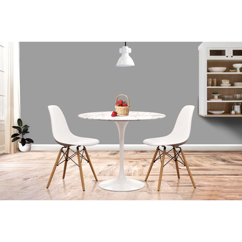  Ensemble de table de salle à manger en marbre et de chaises Eiffel 40 po, blanc | Ensemble de 2