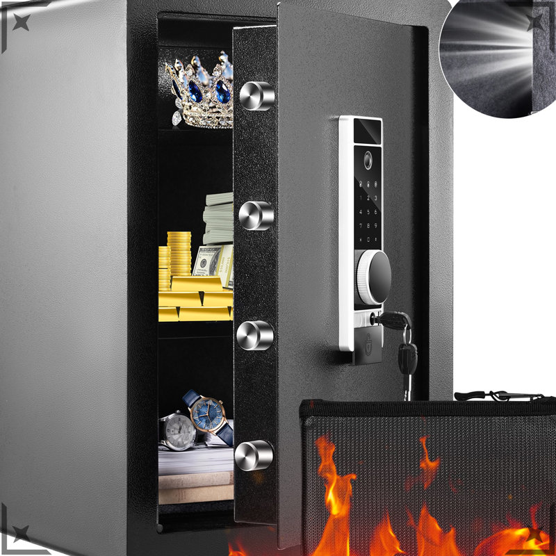 Steel Safe 2.2 Cubic Feet For Home Hotel Office, 15.75x13x23.6 Inch, Four Solid Door Bolts, Three - Way Entering, Dual Alarm, Ce Office Hotel, Safe, Inch Size, Ways To Enter: Key, Password,