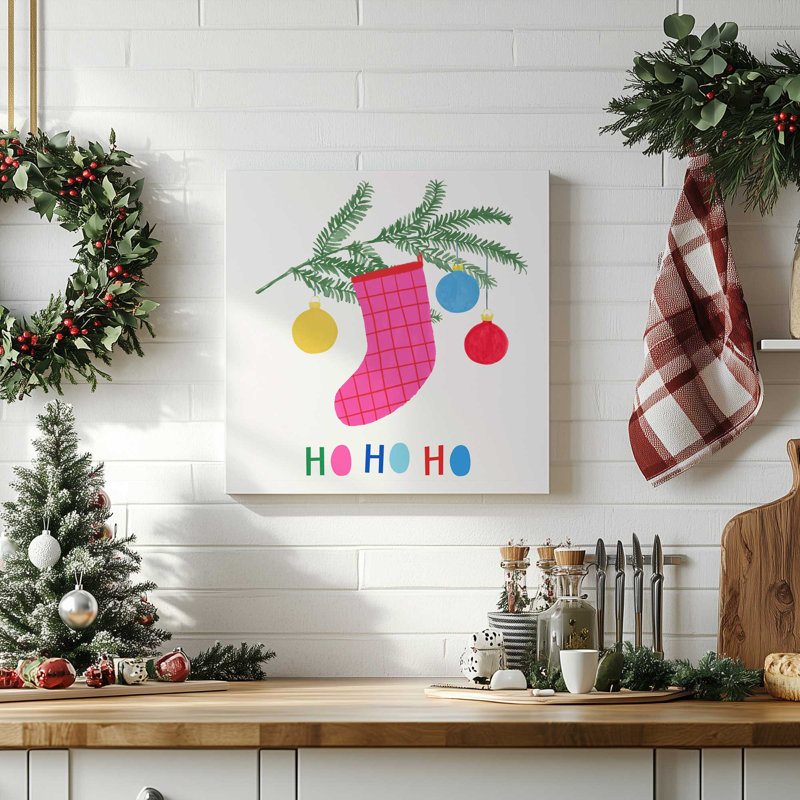 Impression de bas de Noël joyeux II sur rouleau, Toile tendue, H 32 po x l 32 po x P 1,25 po