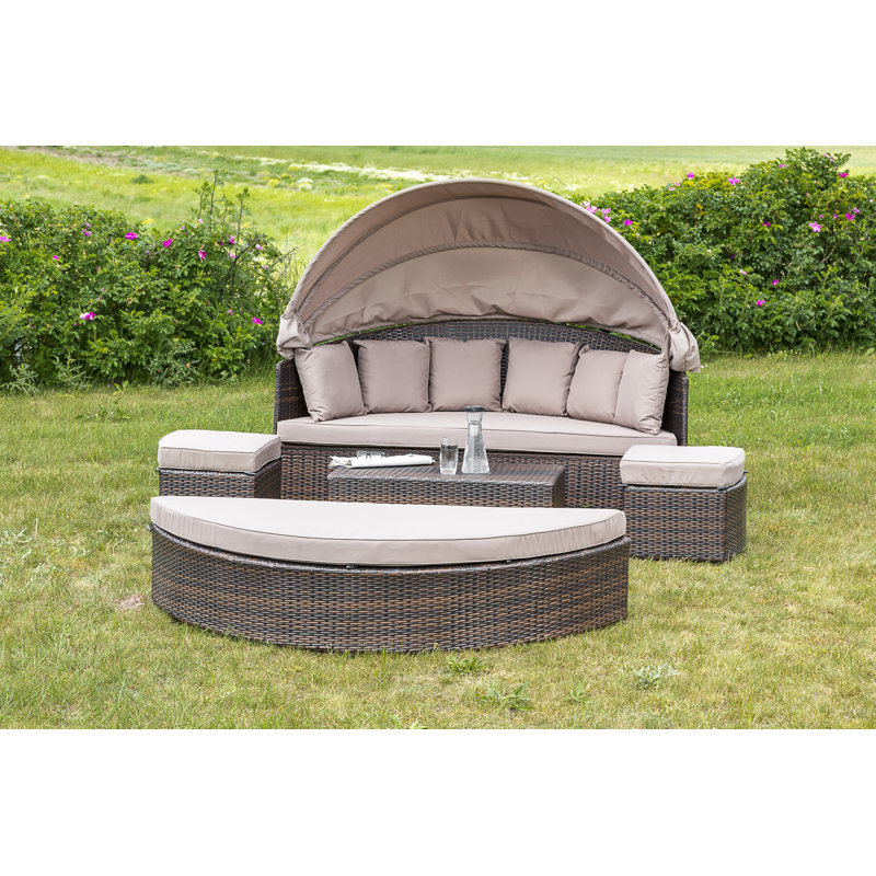 Doyt 180cm Wide Circular Wicker Patio Daybed with Cushions