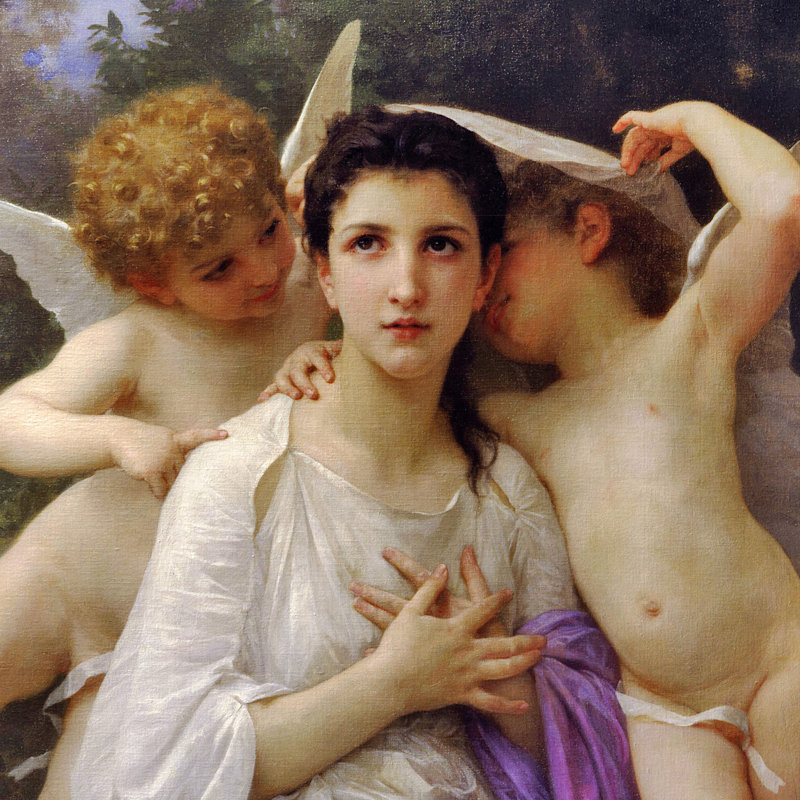 "The Heart's Awakening" par William-Adolphe Bouguereau sur toile, H 20,25 po x l 16,25 po