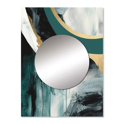 Prabhjeet Gold And Green Geometric Enchantment II - Marble Mirror, Modern Decorative Wall Mirror, Printed Metal Art