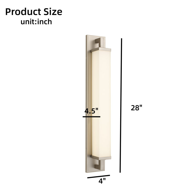 28-Inch Brushed Nickel Integrated LED Bathroom Vanity Light Strip, Ceiling Mount, Three Color Temperatures