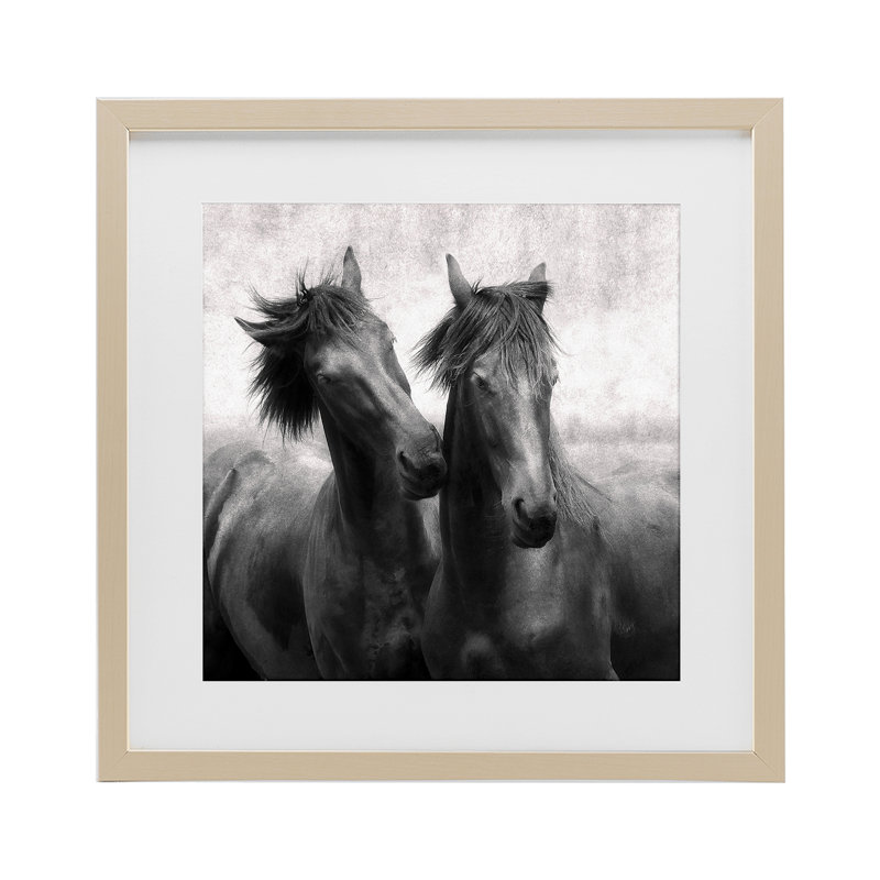 Paire de chevaux à poil court, reproduction encadrée sous verre, design par Lars Van de Goor, H 16 po x l 16 po