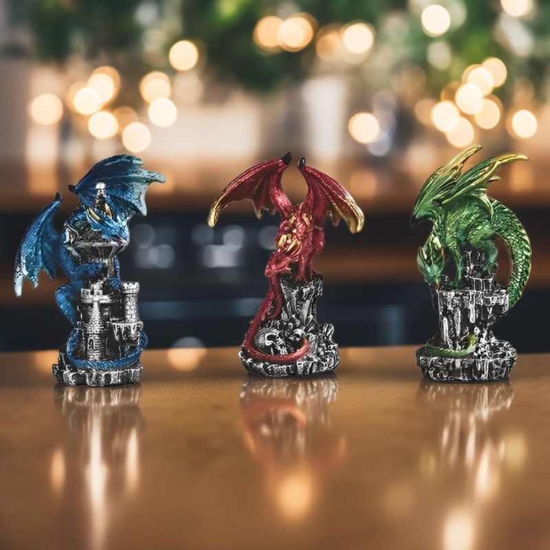 3-PC Set 5"H Dragon on Castle Figurine
