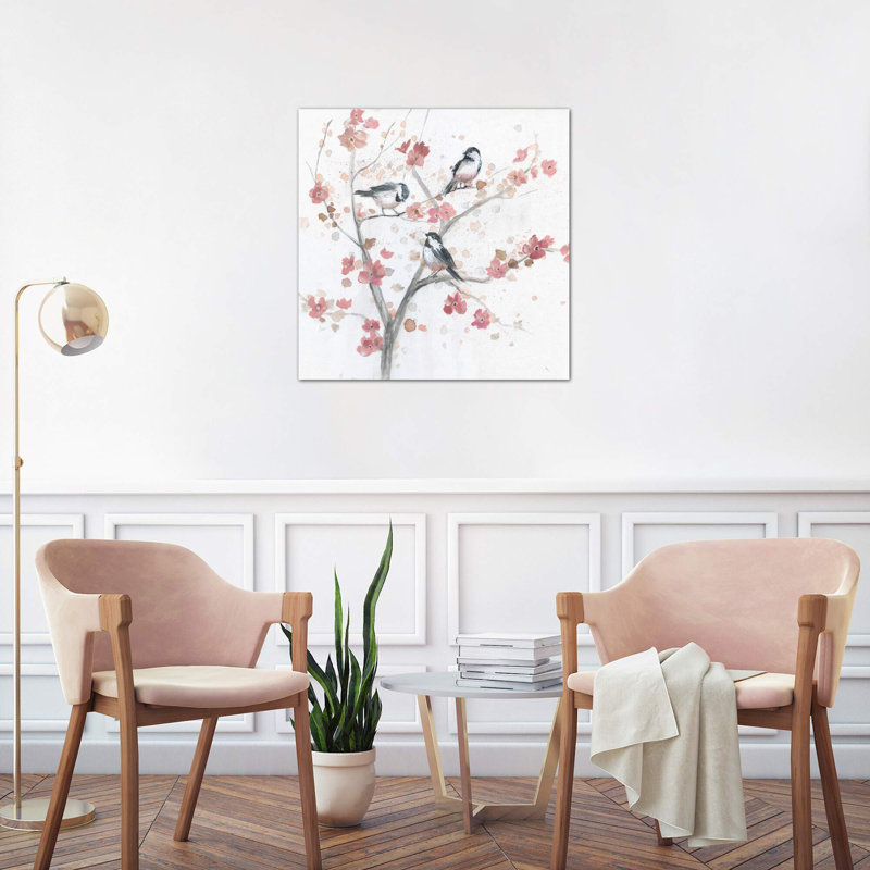 Chickadees In Spring I by Nan - Wrapped Canvas Painting, 66.04 cm H x 66.04 cm W x 1.91 cm D