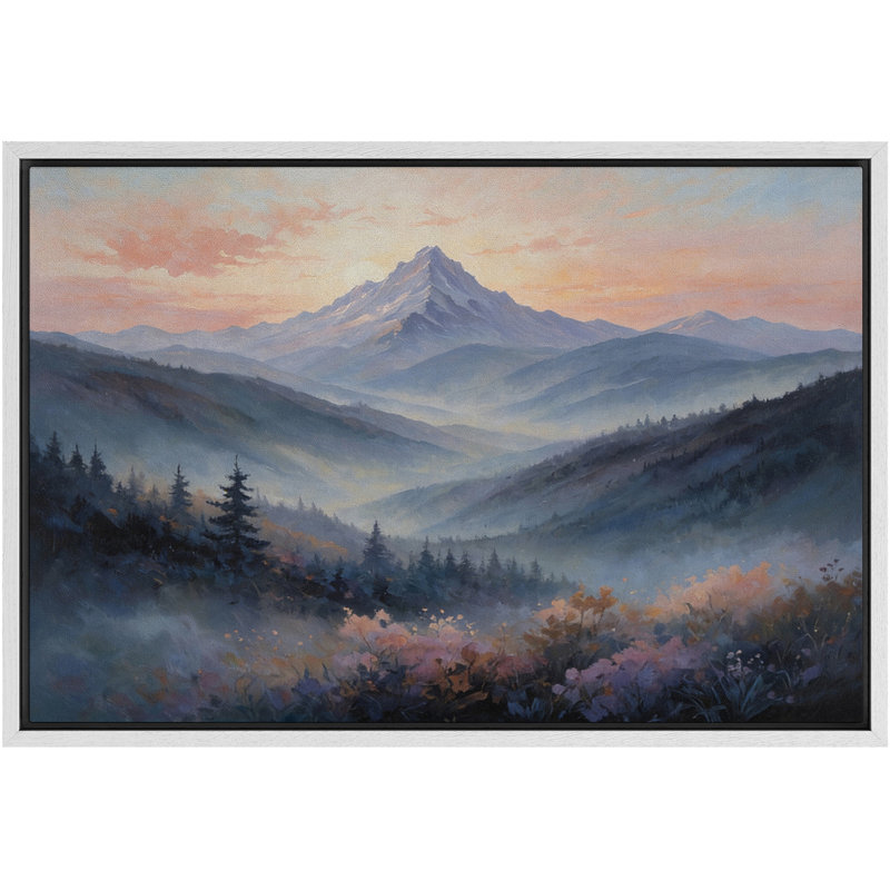 «Mountain Sunrise Landscape», impression sur toile, impression sur toile encadrée, H 24 po x l 36 po x P 1,5 po, Cadre blanc
