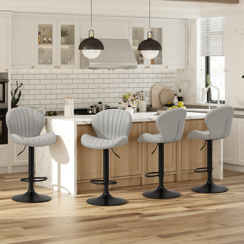  Swivel Upholstered Adjustable Height Bar Counter Stool with Metal Frame, Gray