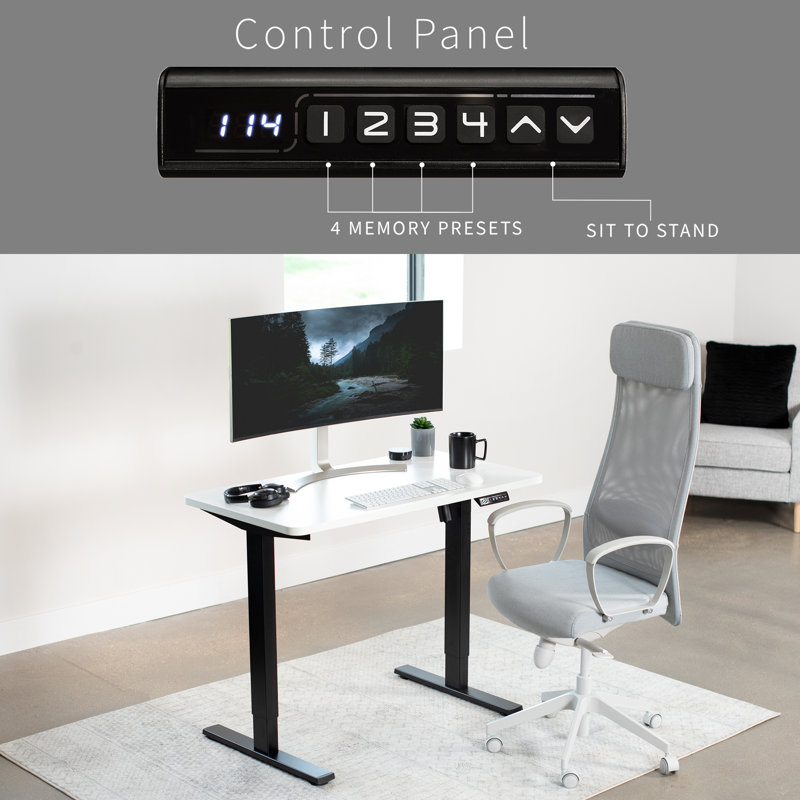 White Adjustable Height Electric Standing Desk with Wood Top
