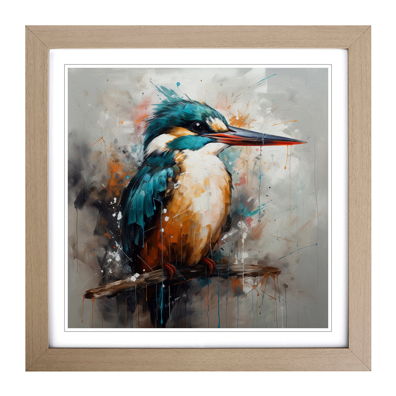Kingfisher Abstract Expressionism No.5 - Framed Print, Oak